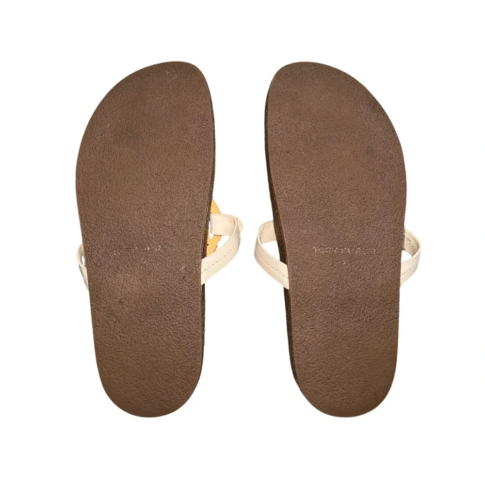 Tory Burch Miller‎ Cloud Sandals Women 9 Beige Yellow Fair Logo Cork Slides